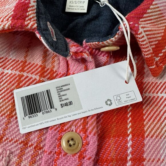 Outerknown Blanket Plaid Shirt Womens Flannel Long Sleeve Pink Orange XS/S - Picture 5 of 8